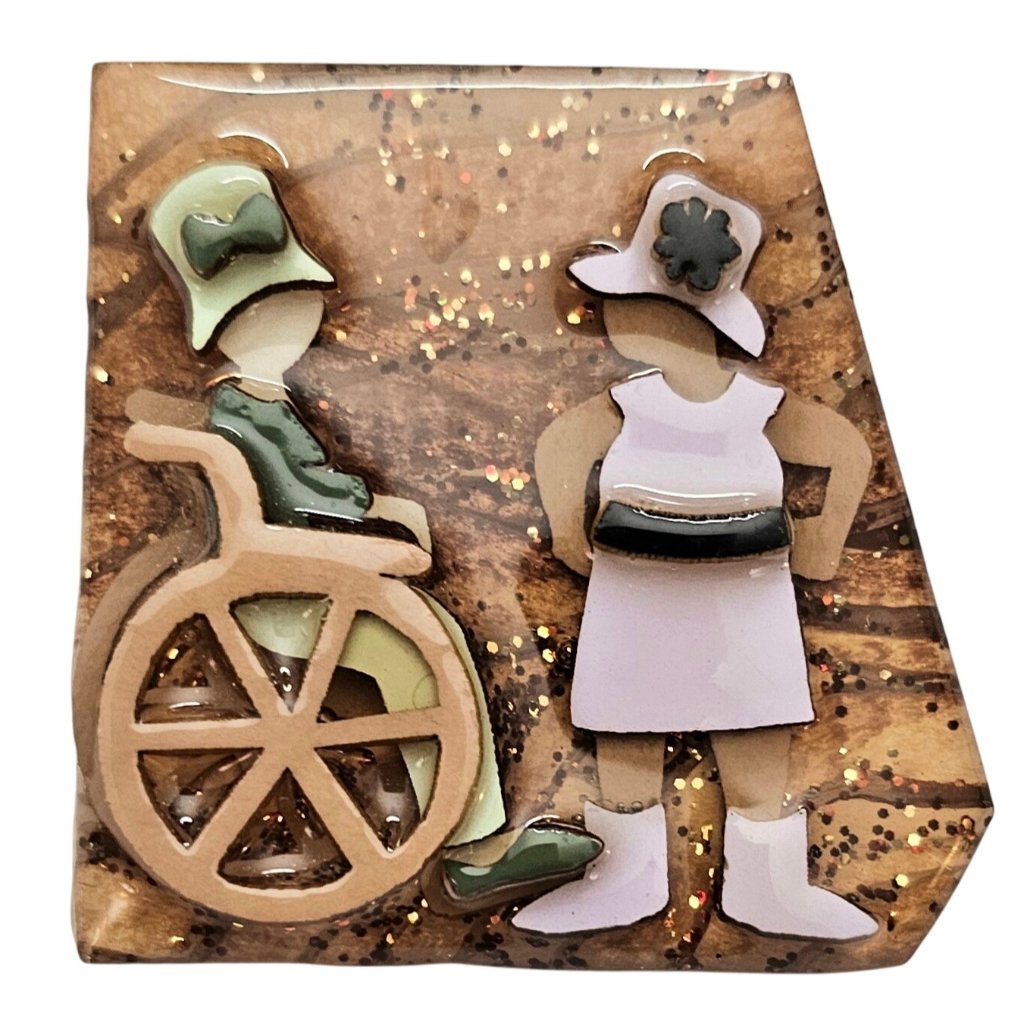 Lucinda Woman Purple Green Brooch Wheelchair Pin 65$